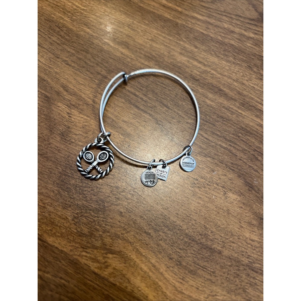 Alex and Ani Tennis Racket Charm Bangle Bracelet Silver Tone Charity by Design